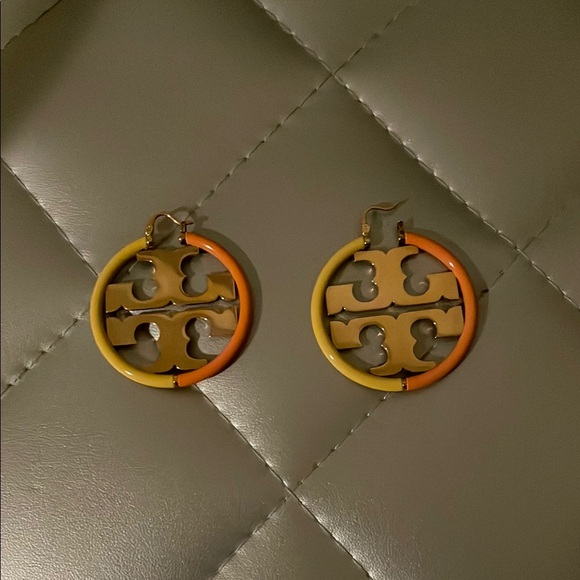 Tory Burch Orange and Yellow Hoop Earrings - Picture 2 of 2